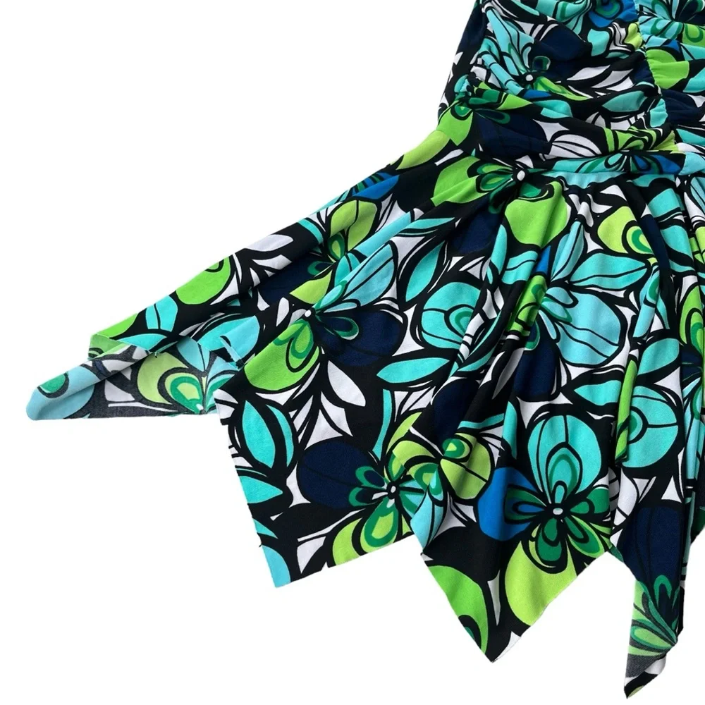 iz BYER California Girl’s Size 8 Turquoise Lime Green, Floral Handkerchief Dress
